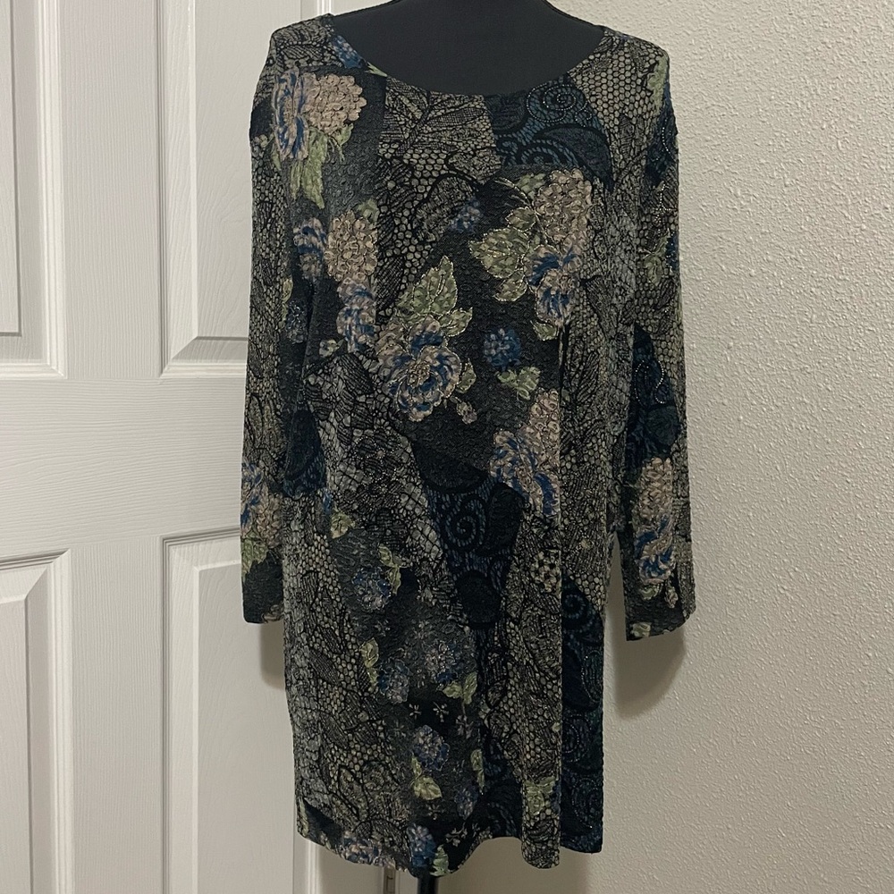 JM Collection Women's Floral Print Long Sleeve Blouse Size 2X Flowy Dressy